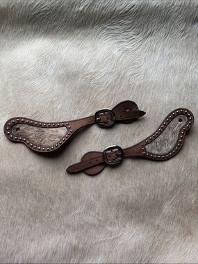 Brown Leather Hair-On Spur Straps with Studs